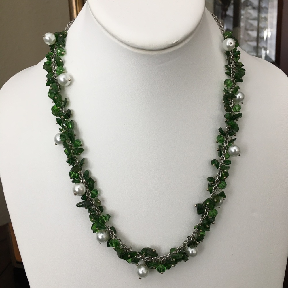 Natural chrome diopside cultured freshwater pearl stainless steel necklace - Picture 3 of 9